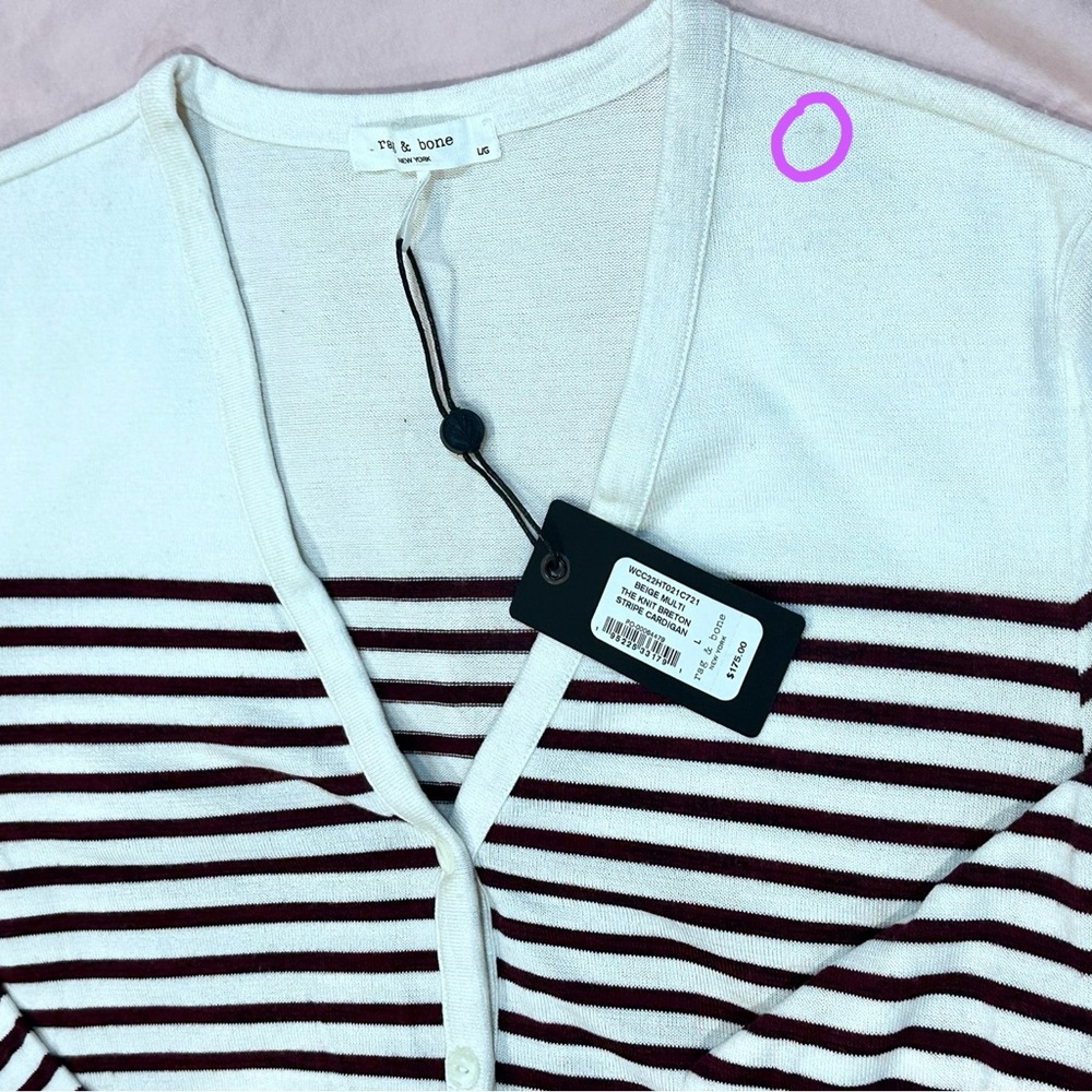 NWT rag & bone beige multi knit breton stripe slim cardigan L - Picture 14 of 16